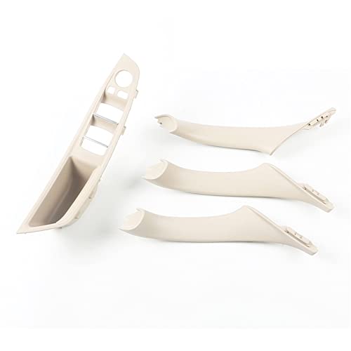 PEVAVFZMMY Linkslenker LHD Passend for BMW 5er F10 F11 Grau Beige Schwarz Autoinnenraum Türgriff Panel Pull Trim Cover Kit Türinnengriff im Auto(4 Pcs Beige white) von PEVAVFZMMY
