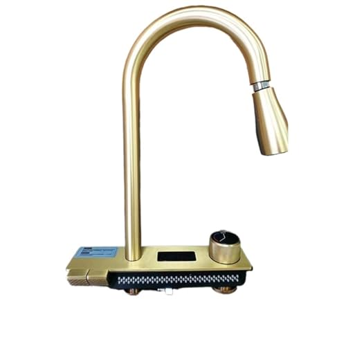 PEVAVFZMMY Multifunktionaler Ausziehhahn, geeignet for die Küche, Küchenspüle for Digitalanzeige Wasserhahn(Brushed Gold) von PEVAVFZMMY