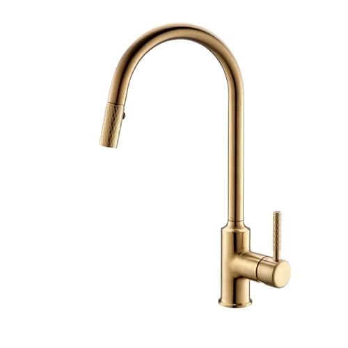 PEVAVFZMMY Schlichter Küchenhahn aus gebürstetem Goldmessing for ausziehbarem Design, Einhebel-Kalt- und Warmwasser-Doppelsteuerung und 2 Funktionen Wasserhahn(Brushed Gold,G9/16) von PEVAVFZMMY