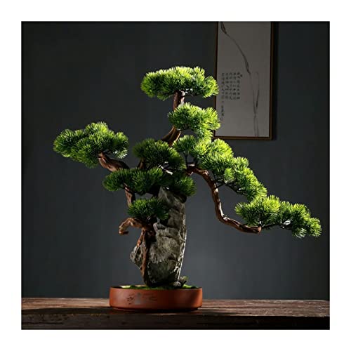 PEVSCO Kunstpflanzen Künstlicher Bonsai-Baum mit Steingartenstein und Keramiktöpfen Kunstpflanzen for Heimbüro-Bauernhaus-Dekorationen, hoch 21,6" Künstliche Zimmerpflanzen von PEVSCO