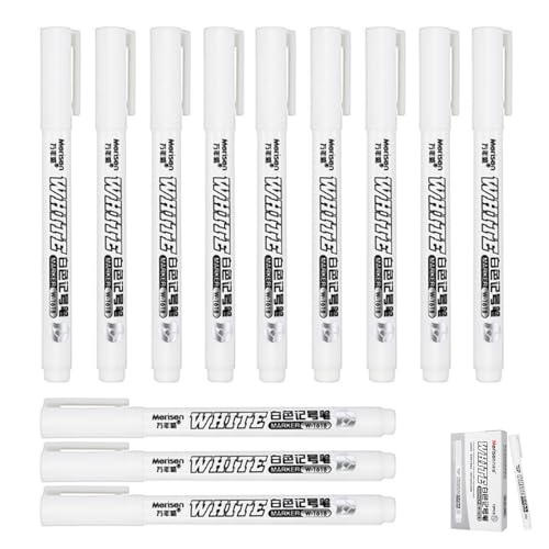 PEYJQM 12 Stück Weißer Stift mit der 1mm Extra Feine Spitze, Weiße Permanent Marker Wasserfeste Acrylstifte für Stein, Felsmalerei, Keramik, Glas, Holz, Reifen, Leinwand, DYI von PEYJQM