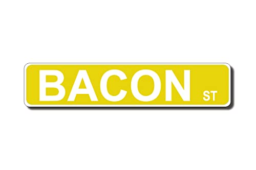 Bacon ST Vintage Blechschild Retro Rustikale Männerhöhle Weißblech Vintage Neuheit Straße Bauernhaus Zink Garage Wanddekoration Metallschild Gelb 40 x 10 cm von PEreming