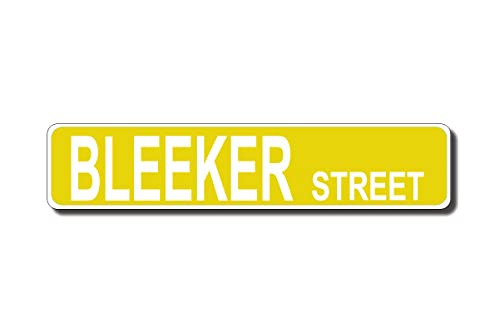 Bleeker Street Vintage Blechschild Retro Rustikale Männerhöhle Weißblech Vintage Neuheit Straße Bauernhaus Zink Garage Wanddekoration Metallschild Gelb 40 x 10 cm von PEreming