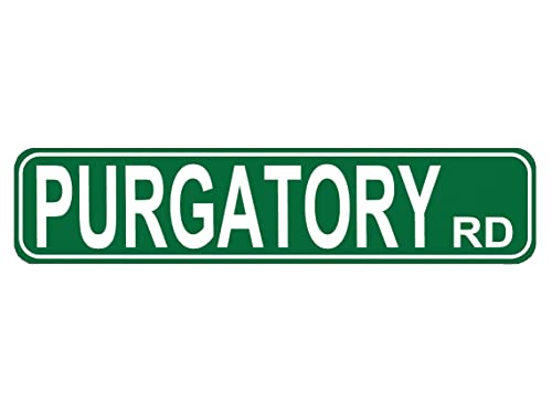 Purgatory RD Straßenschild, hochwertiges Metallschild, Fegefeuer-Schild, Neuheit Schild für Bauernhaus, Garage, Wanddekoration, Blechschild, 40,6 x 10,2 cm von PEreming