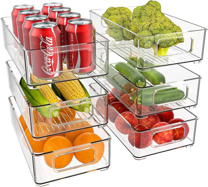 PFCTART Aufbewahrungsbox 6-teiliger stapelbarer Aufbewahrungskorb, kühlschrank organizer (6 St., Geeignet für Gemüse, Obst, Snacks, Konserven, Milch usw), Hochwertiges Material, transparentes Design, leicht zu verstauen von PFCTART
