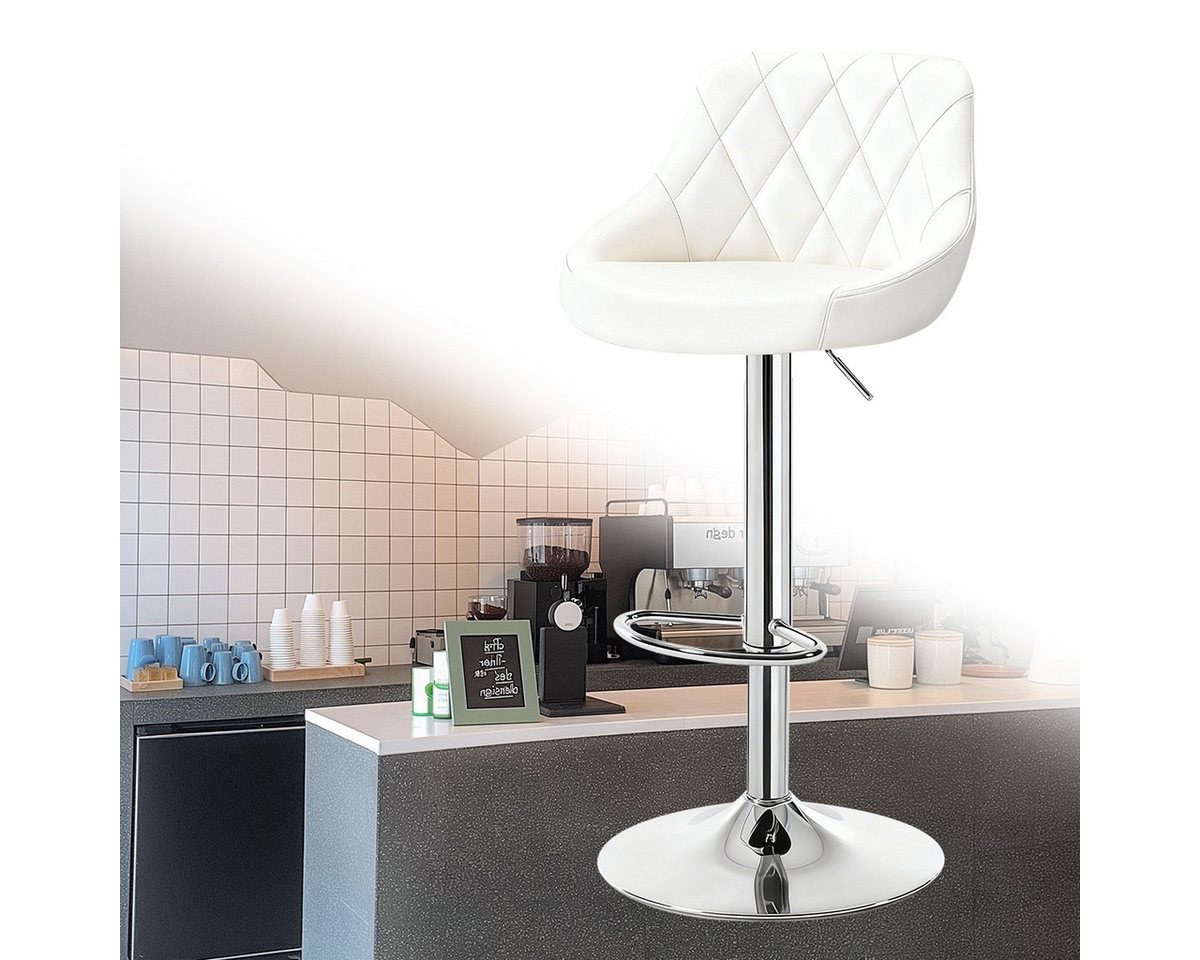 PFCTART Barhocker 2er Set Barhocker höhenverstellbar & 360° drehbar mit Lehne (2er-Set, Stabile Barhocker mit Lehne für Küche, Bartisch, Schwarz/Weiß), PU-Kunstleder mit Rautenmuster, ergonomische Rückenlehne von PFCTART