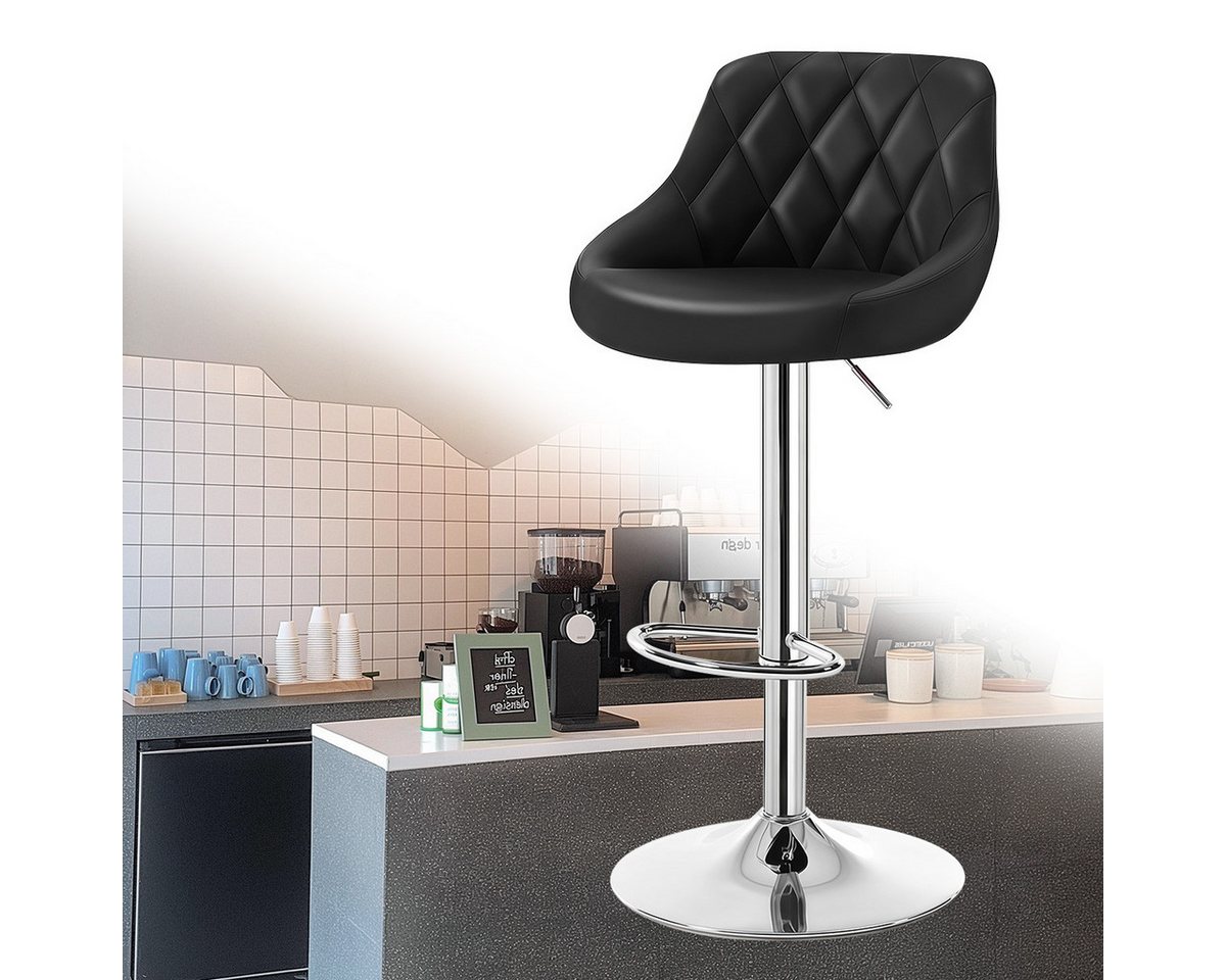 PFCTART Barhocker 2er Set Barhocker höhenverstellbar & 360° drehbar mit Lehne (2er-Set, Stabile Barhocker mit Lehne für Küche, Bartisch, Schwarz/Weiß), PU-Kunstleder mit Rautenmuster, ergonomische Rückenlehne von PFCTART