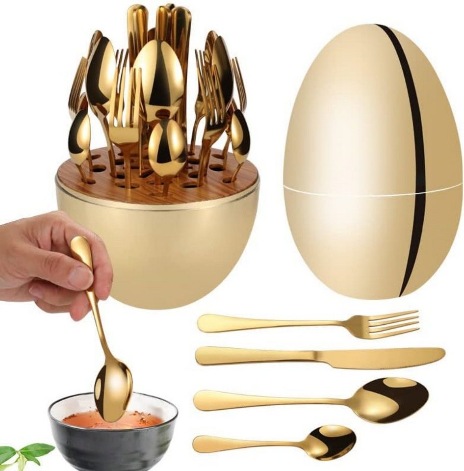 PFCTART Besteck-Set Elegantes Heartland Egg Stylish Besteck 24-teiliges Essensset, 6 Personen, Gold Rostfreier Stahl von PFCTART