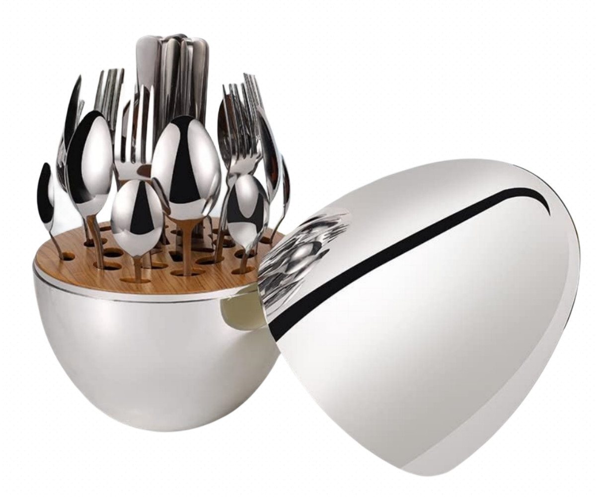 PFCTART Besteck-Set Luxuriöses Edelstahl-Besteckset 24-teiliges Steakmesser-Geschenkset, Rostfreier Stahl Silber von PFCTART