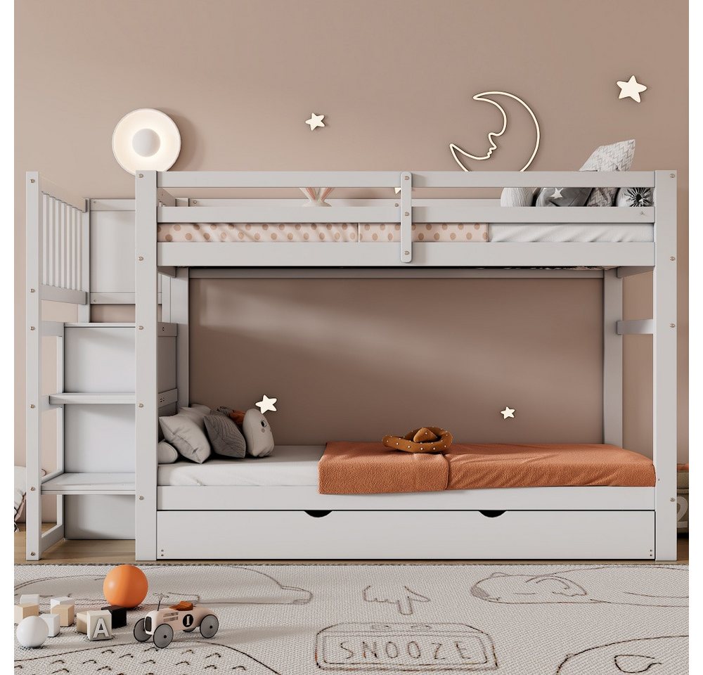 PFCTART Etagenbett Etagenbett drei Schlafplätze absenkbares Bett vier Schubladen (90x200cm & 90x190cm), stabiles Geländer stabiles Holzbett von PFCTART