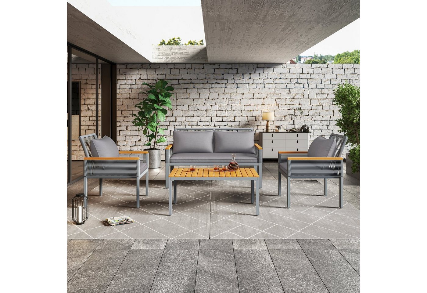 PFCTART Gartenlounge-Set Gartenmöbel Set mit bequemem Kissen, Doppelsofa,2 Sessel und Tisch von PFCTART