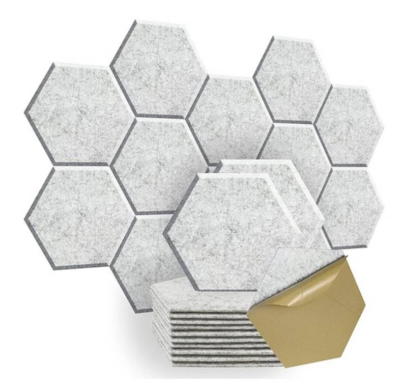 PFCTART Schallschutzpaneel Verschiedene akustische Absorptionsplatten aus Polyesterfaserfilz, (Flach Backstein Sechseckig Gitter Direkt an der Wand) 12 Stück Schalldämpfende Wandpaneele mit 3D-Effekt von PFCTART