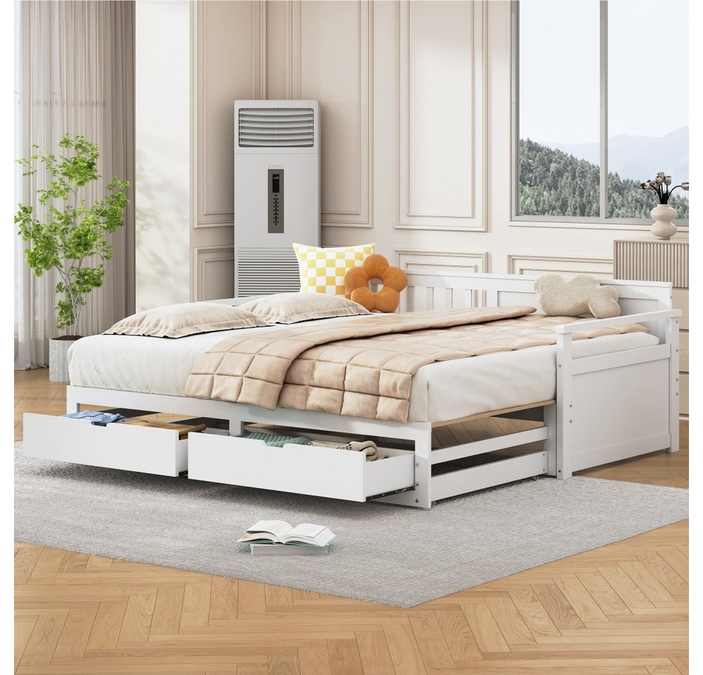 PFCTART Schlafsofa Multifunktionales Zwei-in-Eins-Tagesbett mit Kiefernbett, Schubladen und Ausziehbett Weiß von PFCTART