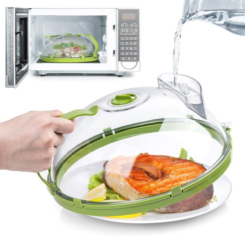 PFCTART Spritzschutzdeckel Mikrowellenabdeckung – spritzschutz für Mikrowelle, (Leicht zu reinigen – passend für gängige Mikrowellen), Mit Wasserdampfgriff & Umlenkkanal – sicher & praktisch von PFCTART