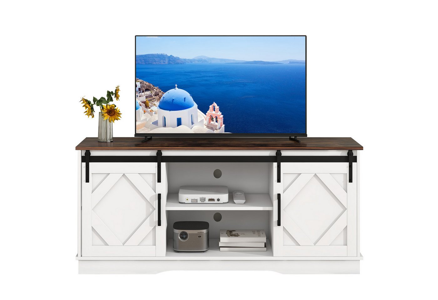 PFCTART TV-Schrank TV Stand, Sideboard, mit 2 klassischen Schiebetüren (für Wohnzimmer Esszimmer Landhaus Modernes Design) Einstellbare Regale, 150*40*60cm von PFCTART