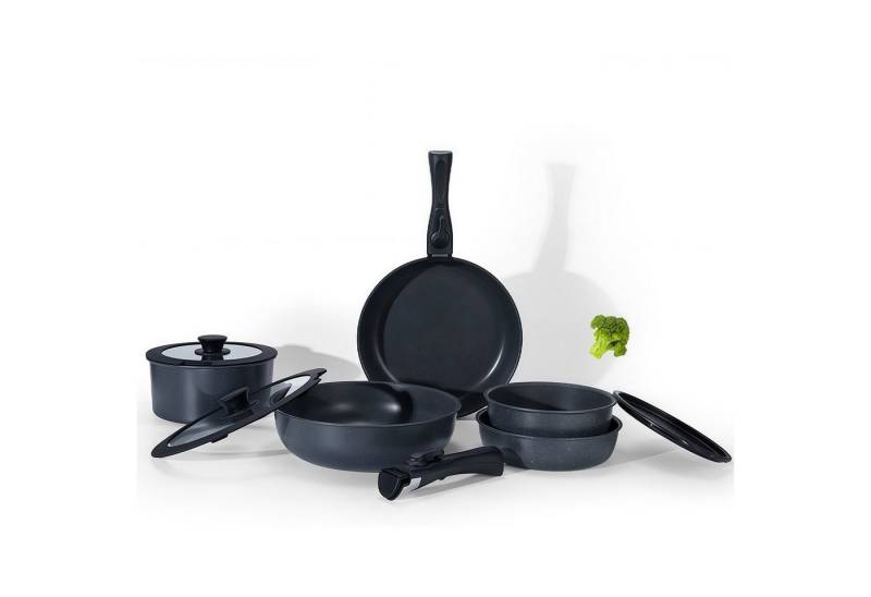 PFCTART Topf-Set Pfannenset 15-tlg. mit Griff – Kochtopf & Topfset Induktion geeignet, (15-tlg., Für alle Herdarten inkl. Induktion – backofengeeignet bis 220 °C), Platzsparend stapelbar & leicht zu reinigen – ideal für kleine Küchen von PFCTART