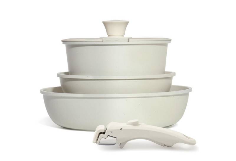 PFCTART Topf-Set Pfannenset 15-tlg. mit Griff – Kochtopf & Topfset Induktion geeignet, (5-tlg., Für alle Herdarten inkl. Induktion – backofengeeignet bis 220 °C), Platzsparend stapelbar & leicht zu reinigen – ideal für kleine Küchen von PFCTART