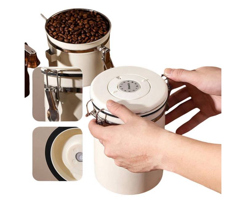 PFCTART Vorratsdose Kaffeedose Luftdicht aus Edelstahl, 1800 ml mit CO2-Auslassventil, eingravierter Datumsanzeige und Messlöffel von PFCTART