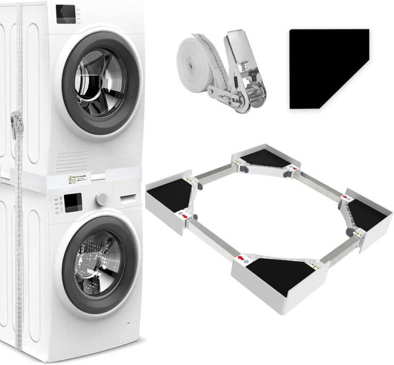 PFCTART Zwischenbaurahmen Waschmaschinenzubehör Trocknerzubehör Zwischenbausätze (für Waschmaschine und Wäschetrockner 46-66 cm), mit Ratschenseil Universal-Stapelset Verbindungsrahmen von PFCTART