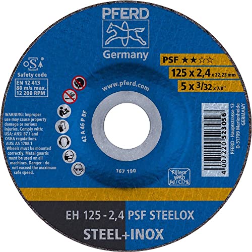 PFERD 69198292 Trennscheibe, 10 Stück | 125 x 2,4 x 22,23 mm, gekröpft, PSF STEELOX | für Stahl und Edelstahl (INOX) von PFERD