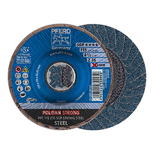 PFERD Fächerscheibe POLIFAN STRONG, 10 Stück, 115mm, Z36, X-LOCK (22,23 mm), SGP STEEL, 67788016 – für höchsten Abtrag und weniger Scheibenverbrauch von PFERD