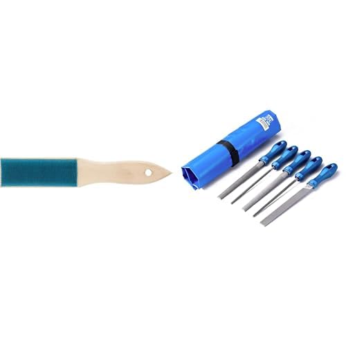 PFERD Feilbock, 18301038 - für ein sicheres Fixieren der Führungsschiene beim Schärfen der Sägekette PFERD Werkstattfeilen-Set in PVC-Rolltasche, 5 Feilen, 200mm, 11800520 - für ein umfassendes von PFERD