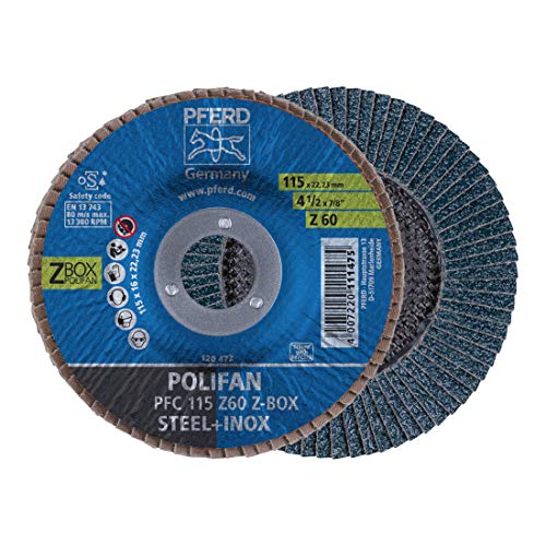 PFERD POLIFAN Fächerscheibe, 10 Stück | PFC 115x22,23mm konisch Z60 Start-Linie START STEELOX | 69300937 - für Stahl, Edelstahl (INOX) von PFERD