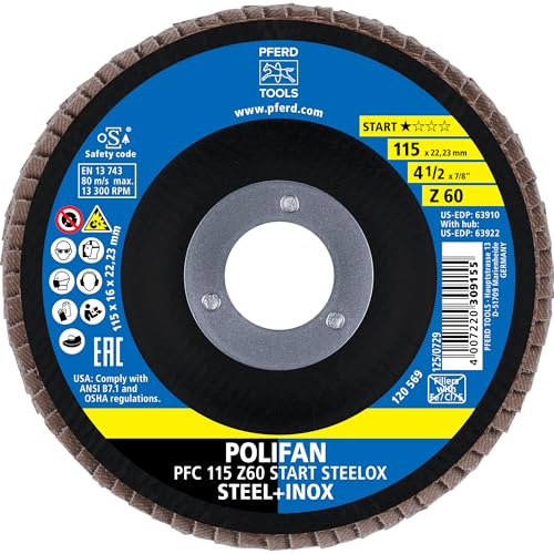 PFERD POLIFAN Fächerscheibe, 10 Stück | PFC 115x22,23mm konisch Z60 Start-Linie START STEELOX | 69300937 - für Stahl, Edelstahl (INOX) von PFERD