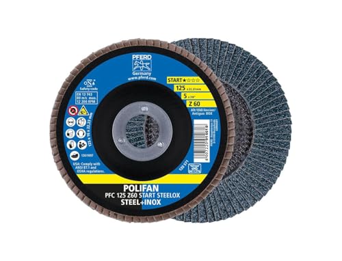 PFERD POLIFAN-Z-BOX – 10 x Fächerscheibe 125mm, Z60, 22,23 mm Bohrung, 69300935 – für hohe Zerspanungsleistung und solide Standzeit auf Stahl und Edelstahl (INOX) von PFERD