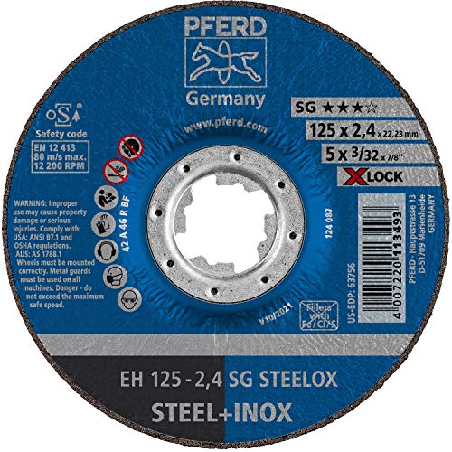 PFERD Trennscheibe, 25 Stück, 125 x 2,4mm, gekröpft, X-LOCK (22,23 mm), SG STEELOX, 61340125 – für schnelle und komfortable Werkzeugwechsel, Breite 2,4 mm von PFERD