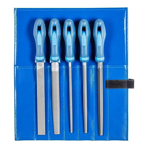 PFERD Werkstattfeilen-Set in PVC-Rolltasche, 5 Feilen, Kreuzhieb 3, 200mm - für die Feinbearbeitung und zum Schlichten von PFERD