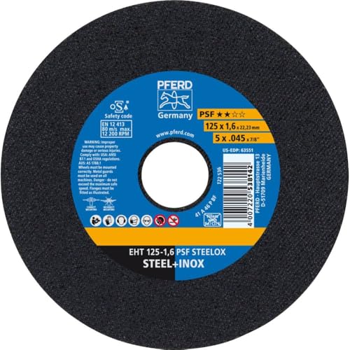 PFERD Trennscheibe EHT, 25 Stück | 125x1,6x22,23 mm, gerade, Universallinie PSF STEELOX | 61721121– für Stahl und Edelstahl (INOX) von PFERD