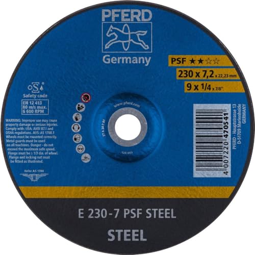 PFERD Schruppscheibe E | 230x7,2x22,23mm, gekröpft, Universallinie PSF STEEL | 62023634 - für Stahl von PFERD