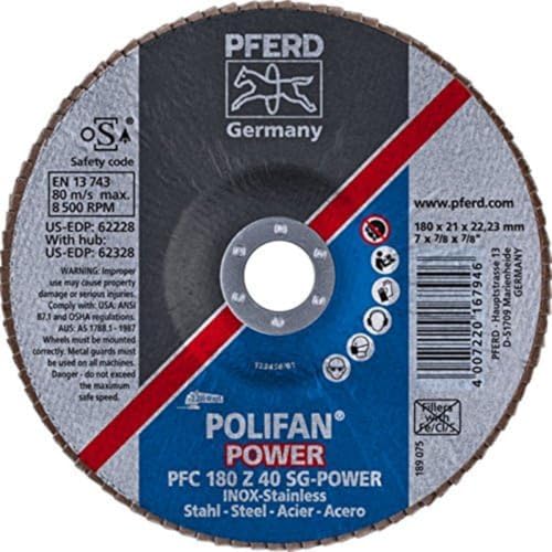 Pferd 67784185 Fächerscheibe POLIFAN POWER 10 Stück | Ø 180 mm, Z 40, konisch, SG STEELOX | für höchste Aggressivität auf Stahl und Edelstahl (INOX), Korngröße von PFERD