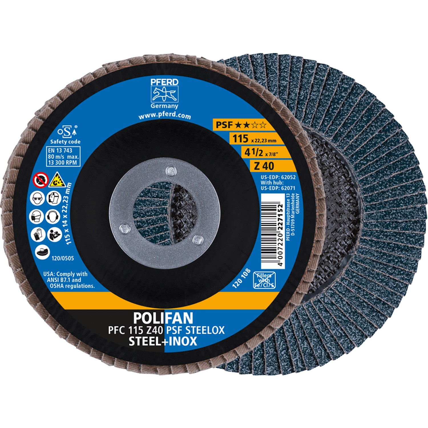 Pferd Fächerscheiben Polifan PSF PFC Steelox 115 mm x 40 mm Pferd Fächerscheiben Polifan PSF PFC Steelox 115 mm x 40 mm von PFERD