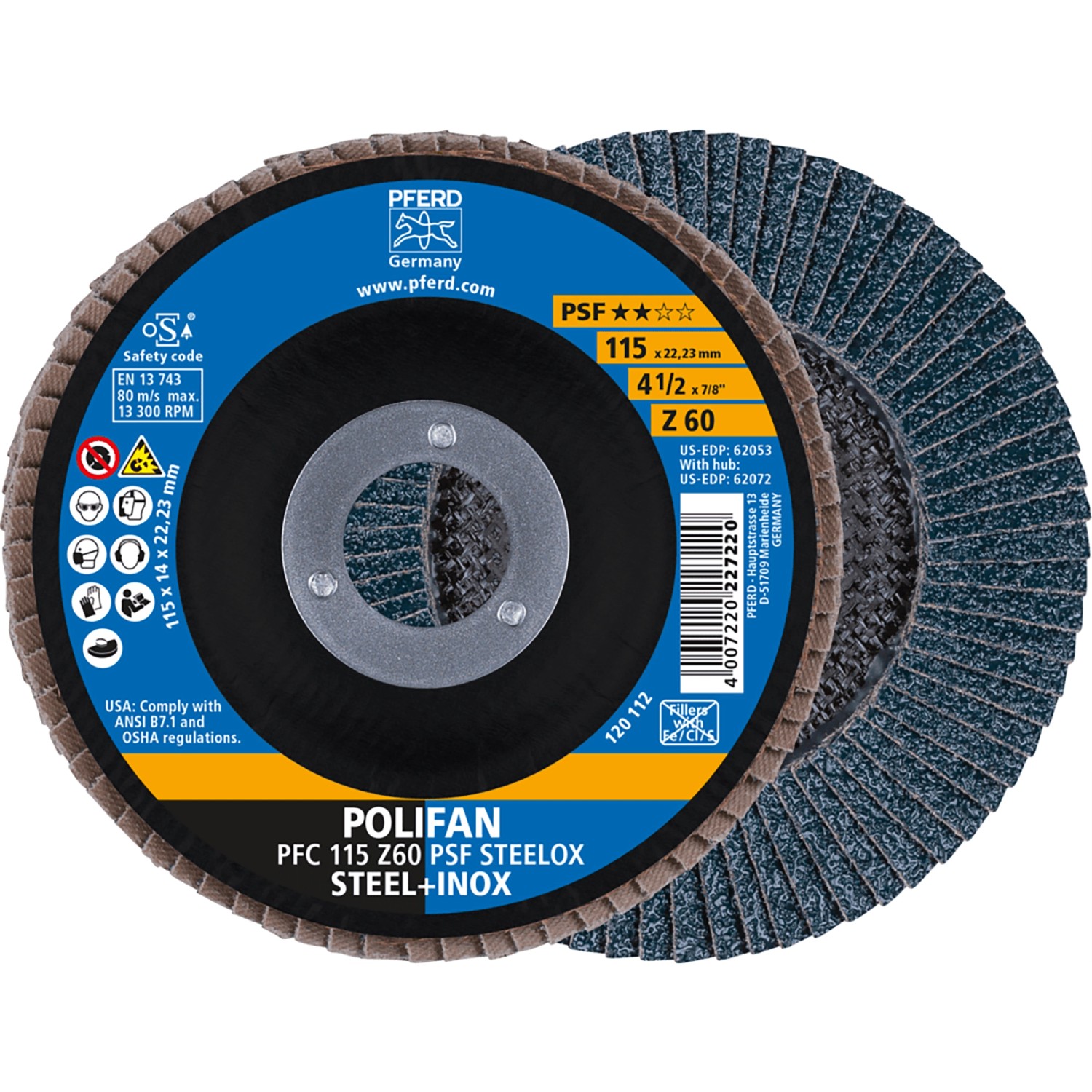 Pferd Fächerscheiben Polifan PSF PFC Steelox 115 mm x 60 mm Pferd Fächerscheiben Polifan PSF PFC Steelox 115 mm x 60 mm von PFERD