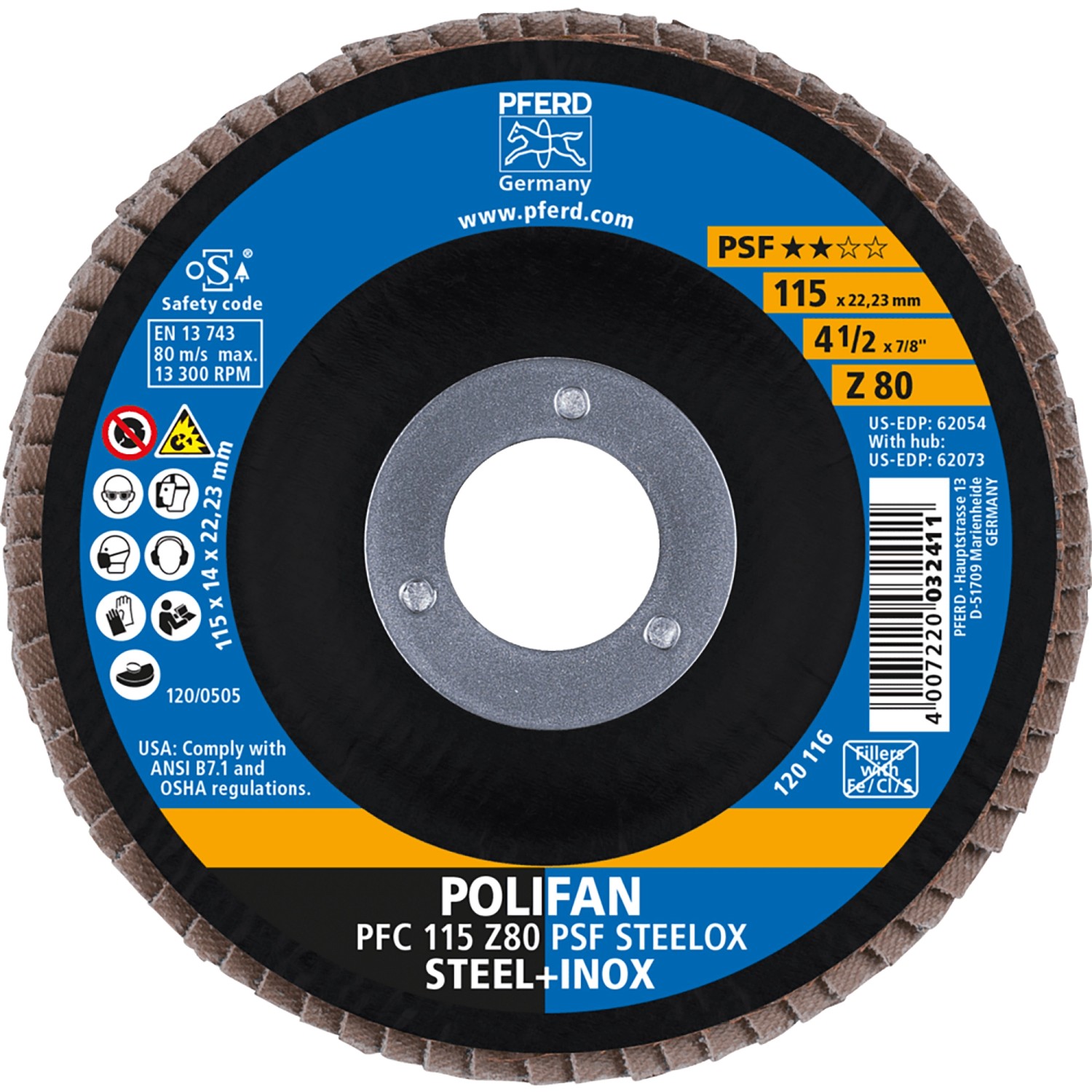 Pferd Fächerscheiben Polifan PSF PFC Steelox 115 mm x 80 mm Pferd Fächerscheiben Polifan PSF PFC Steelox 115 mm x 80 mm von PFERD