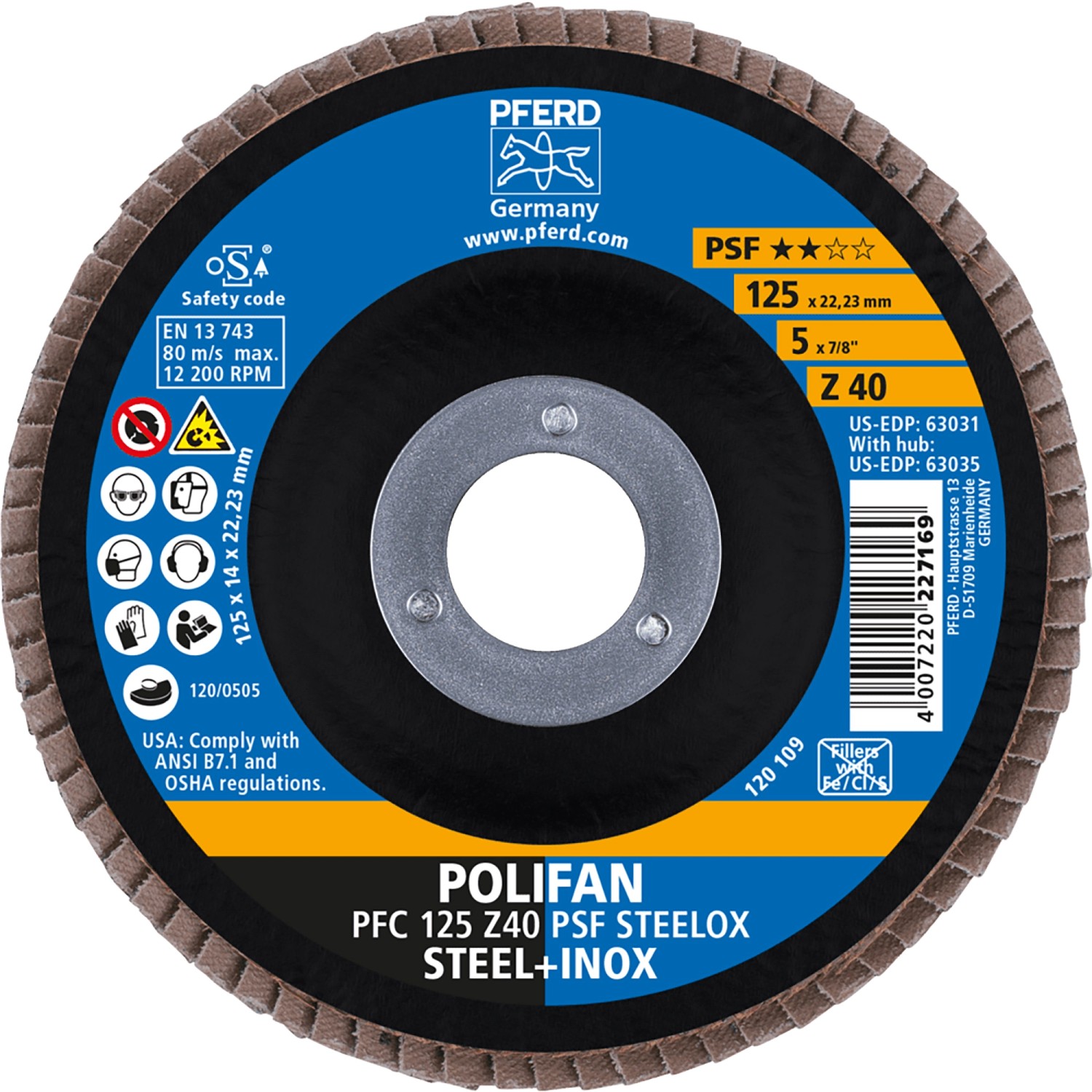 Pferd Fächerscheiben Polifan PSF PFC Steelox 125 mm x 40 mm Pferd Fächerscheiben Polifan PSF PFC Steelox 125 mm x 40 mm von PFERD