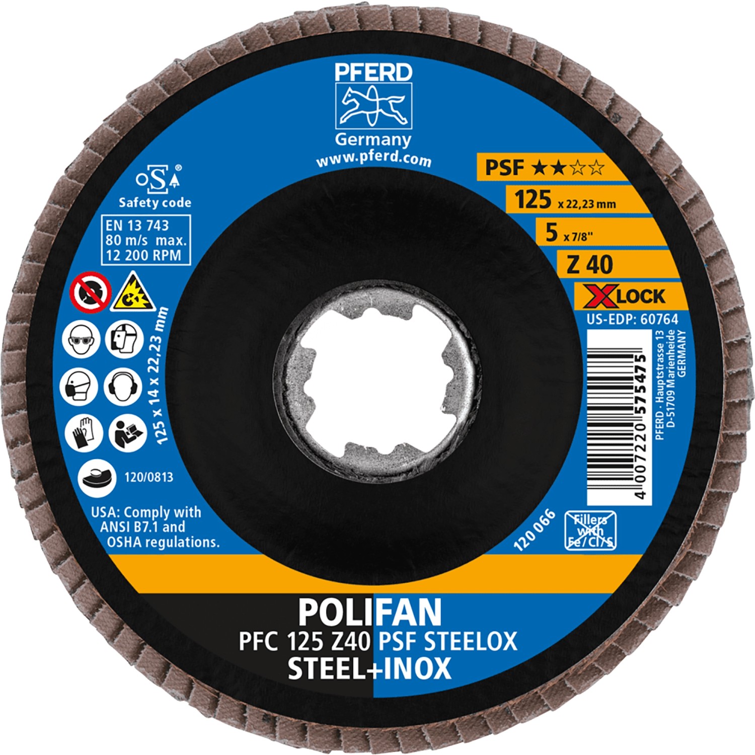 Pferd Fächerscheiben Polifan PSF PFC Steelox und X-Lock 125 mm x 40 mm Pferd Fächerscheiben Polifan PSF PFC Steelox und X-Lock 125 mm x 40 mm von PFERD