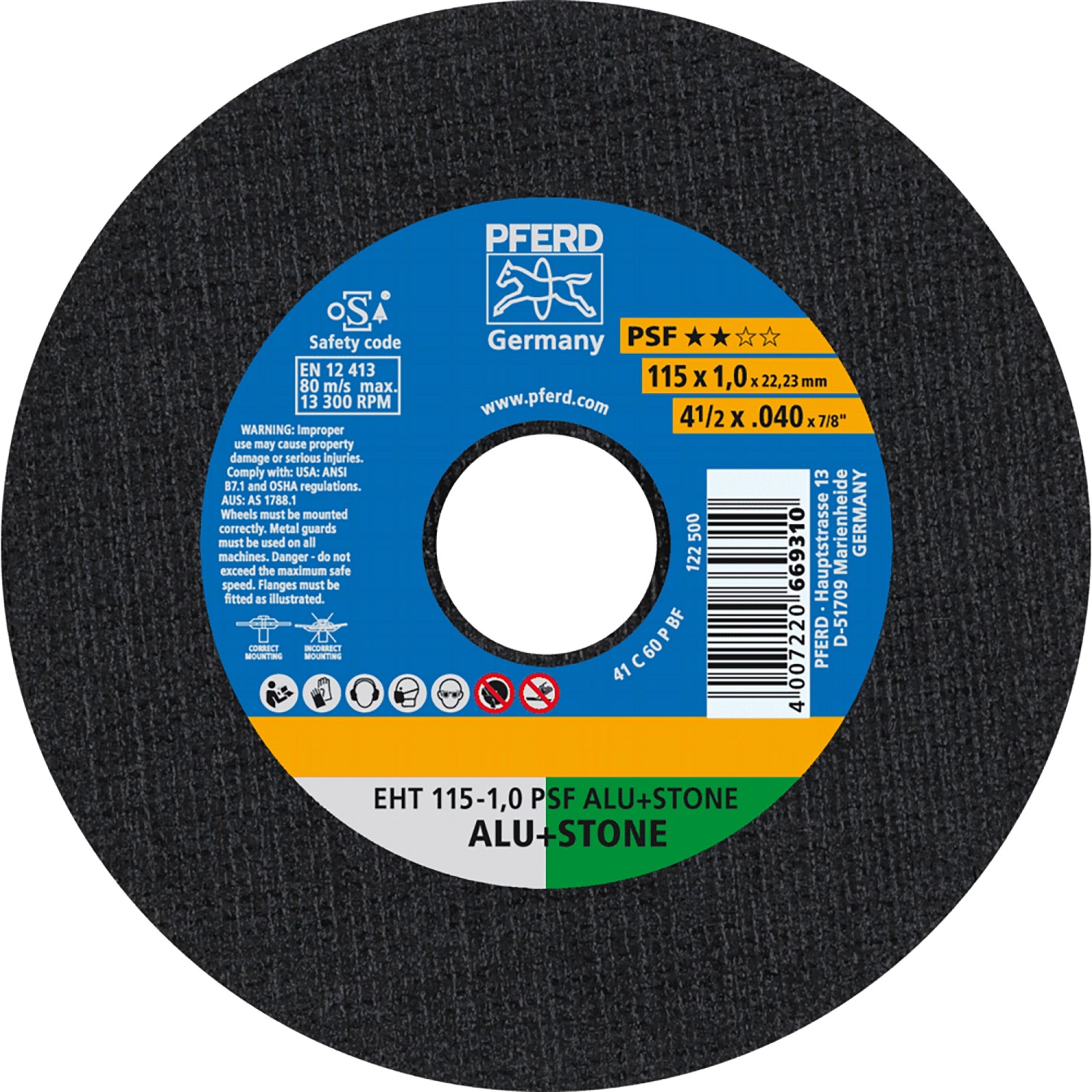 Pferd Trennscheiben PSF EHT Alu Stone 115 mm x 1 mm Pferd Trennscheiben PSF EHT Alu Stone 115 mm x 1 mm von PFERD