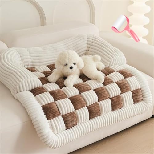 Fluffy Fuzzy Calming Dog Bed Sofa Protector Pet Mat,Cream Square Plaid Plush Dog Mat Furniture Protector Cover,Removable Washable Cozy Dog Couch Furniture Bed (Brown,70cm×70cm) von PFHHUDCV