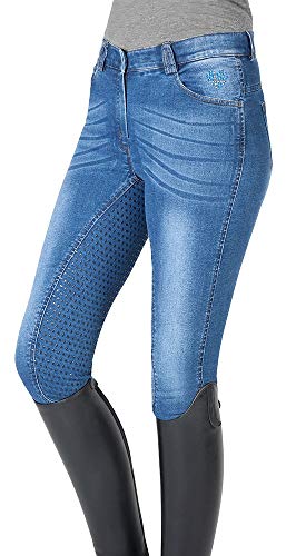 PFIFF 102327 Reithose "Cami" Denim Kinder Damen Grip Vollbesatz, blau 140 von PFIFF