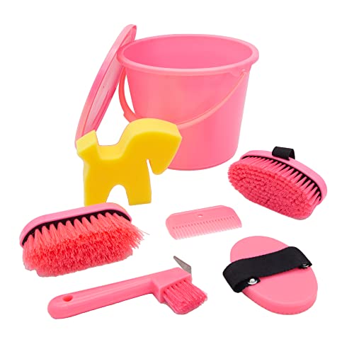 PFIFF 102361 Putzset, verschließbarer Putzeimer gefüllt, Putzbox Pferdepflege, Pink von PFIFF