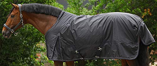 PFIFF 102836 Outdoordecke Highneck, Redendecke, leicht gefütterte Winterdecke, wasserdichte Weidedecke, Decke ohne Rückennaht, Polyester Futter, 150g/qm, Schwarz-Blau, 105 von PFIFF