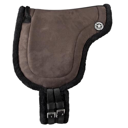 PFIFF 103004 Reitpad, Bareback Pad, baumloses Reitkissen aus Velour-Kunstleder und Kunstfell, Sattelkissen inkl. Sattelgurt, Braun, Pony von PFIFF