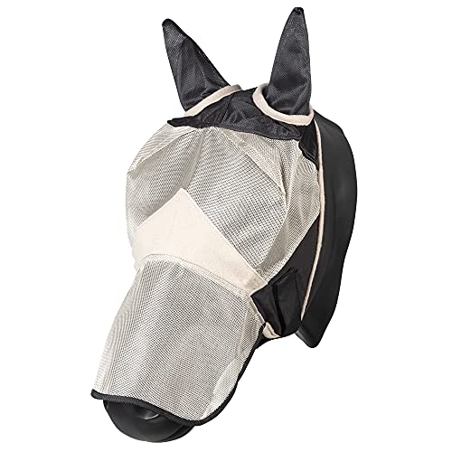 Pfiff 005119 Gesichtsmaske, Fliegenschutz Insektenschutz Ohren-Nüstern-Schutz, Schwarz-Beige Pony von PFIFF