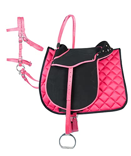 Pfiff 102292 Sattel-Set Komplettausstattung für Ponys und Holzpferde/Plüschpferde, Schwarz-Pink von PFIFF