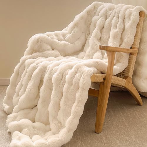 Kunstpelz-Decke aus Kaninchenimitat, luxuriöse weiche warme Bubble-Decke für Bett, Couch, Sofa, Beige, 152 X 203 cm Kunstpelz-Decke aus Kaninchenimitat, luxuriöse weiche warme Bubble-Decke für Bett, Couch, Sofa, Beige, 152 X 203 cm von PFIMIGH