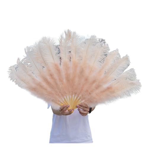 Federtanz Fächer 1/2 stücke Natürliche Feder Fans 100/130Cm Faltbare Hand Gehalten Plume Fan Schmücken Halloween Party Bauchtanz Feder Fan(Champagne,Big Fan 2pc) von PFIOEUL