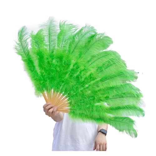 Federtanz Fächer 1/2 stücke Natürliche Feder Fans 100/130Cm Faltbare Hand Gehalten Plume Fan Schmücken Halloween Party Bauchtanz Feder Fan(Green2,Big Fan 2pc) von PFIOEUL
